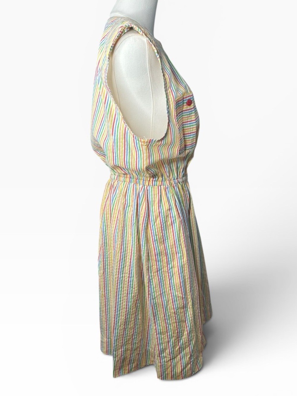 Vintage 1980s Handmade Rainbow Stripe Button Front Dress - Picture 6 of 10